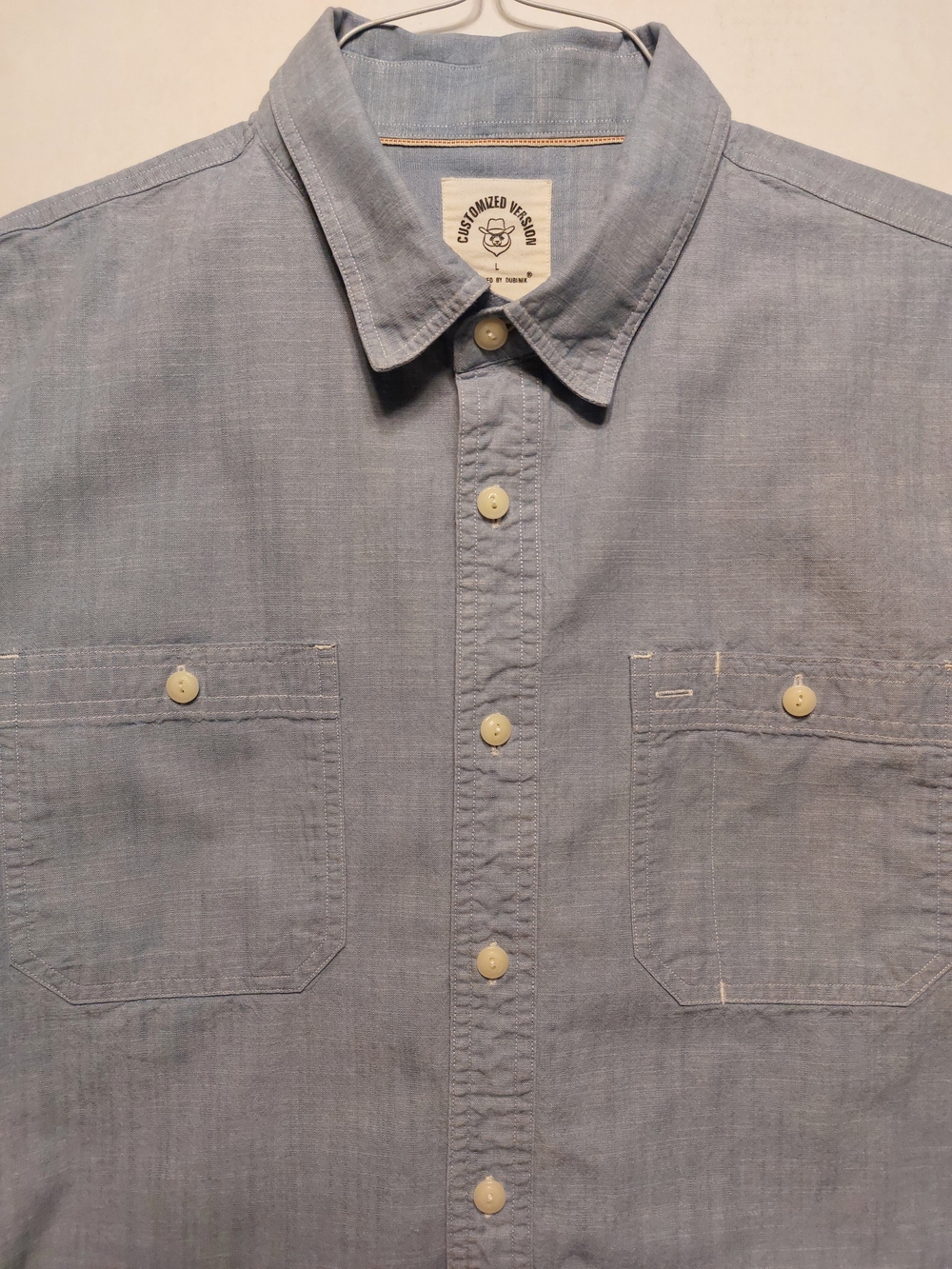 Casual Light Blue Button-Down Shirt with Dual Chest Pockets
